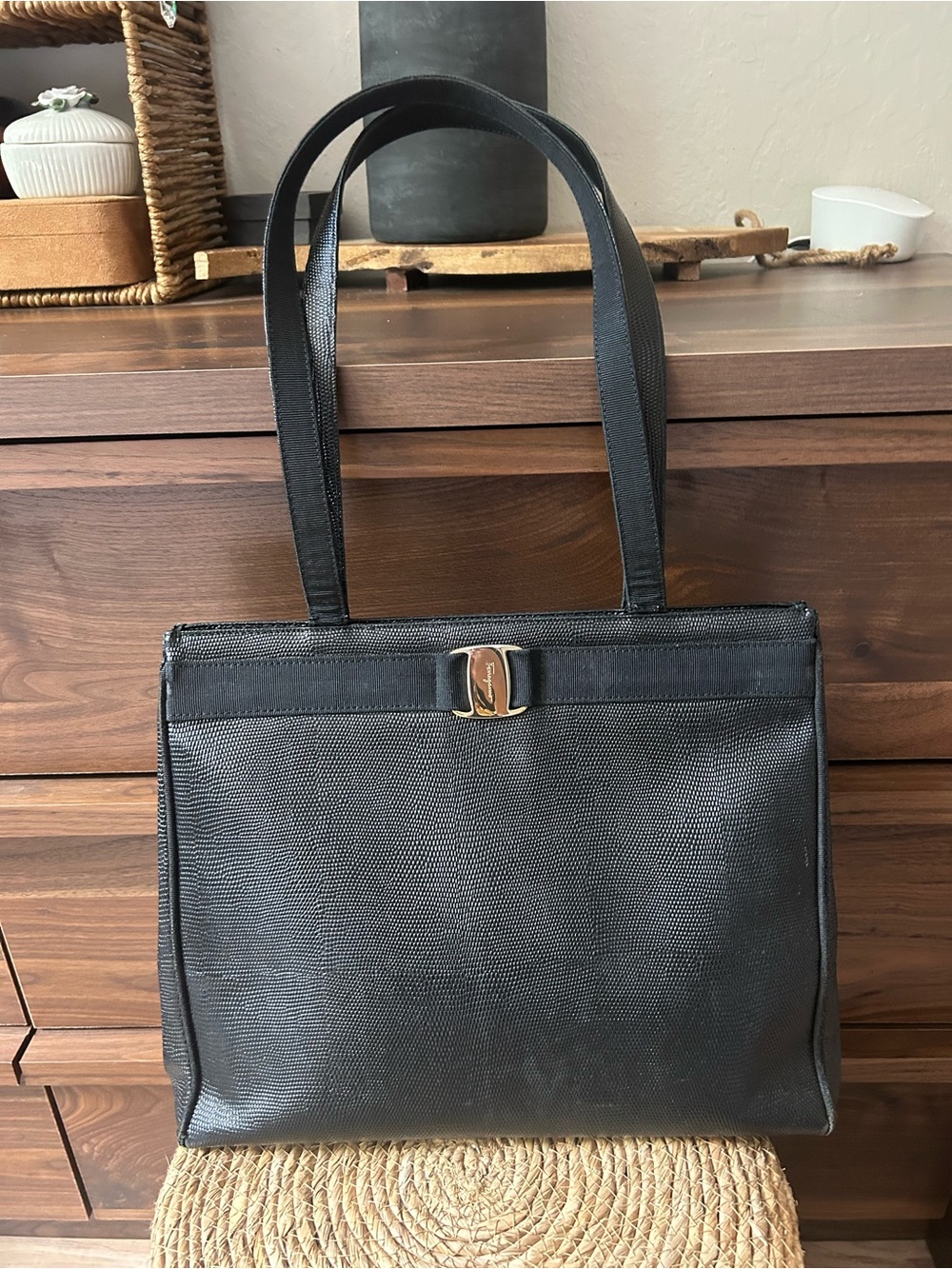 Salvatore Ferragamo Black Tote with Gold Buckle - Picture 4 of 15